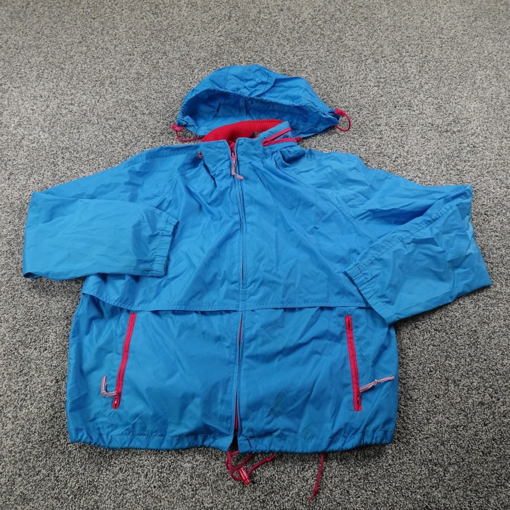 VTG Woolrich Jacket Womens L Blue Nylon Zip Outdoor Windbreaker Rain Coat Hiking